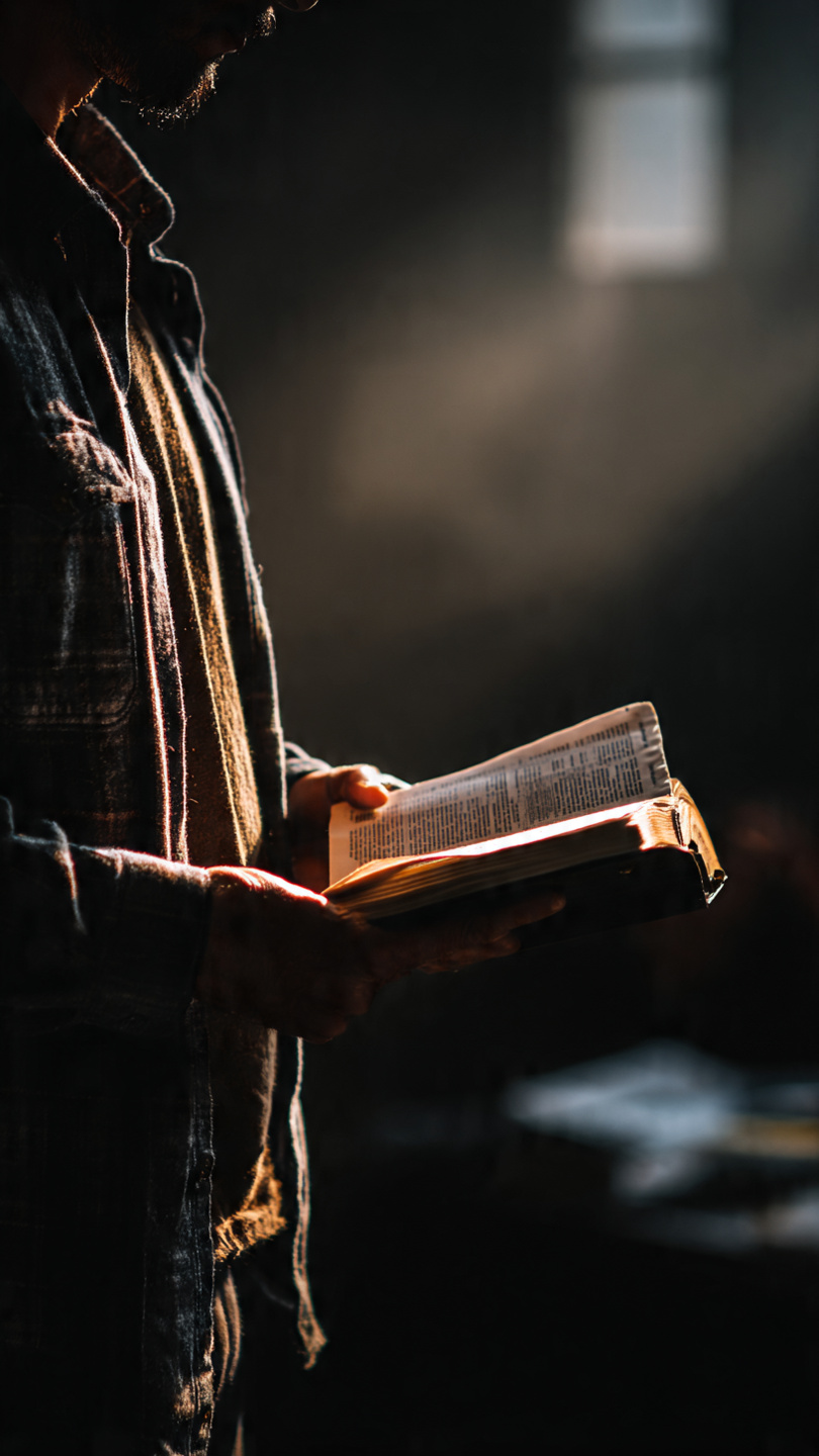 persona de pie leyendo la biblia